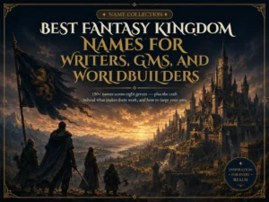 Epic fantasy kingdom featuring royal castles, banners, and mythical scenery for kingdom name inspiration.
