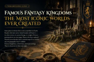 Majestic fantasy kingdoms inspired by classic fantasy worlds with castles, mountains, and magical realms.