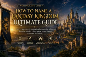 Medieval fantasy kingdom with castles and mystical lands representing creative fantasy kingdom naming ideas.